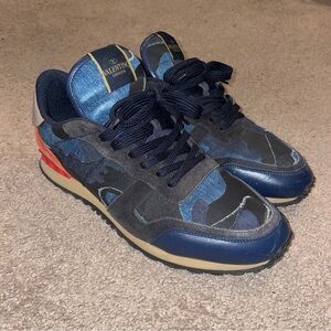 Valentino Garavani Rockrunner Blue Denim Camouflage Sneakers Size 11.5 EUR 45